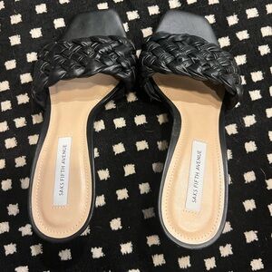 Sexy kitten heeled braided leather mules